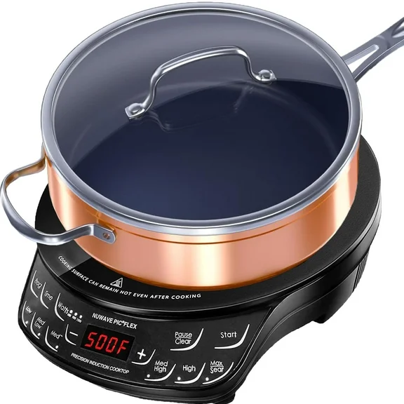 Nuwave Induction Cooktop with 4Qt Non-Stick Ceramic Pan, 3 Watt Settings 600, 900 & 1300W, 6.5” Heating Coil, Induction Cooktop, Cooking