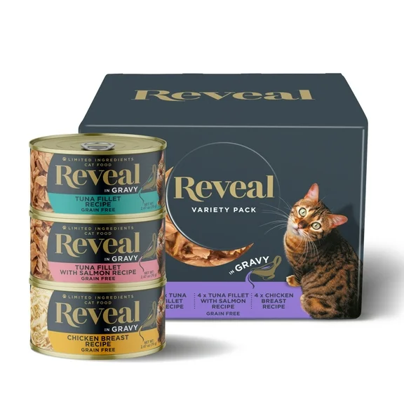 Reveal Natural Wet Cat Food, Fish & Chicken in Gravy Variety Pack, 12 x 2.47 oz Cans
