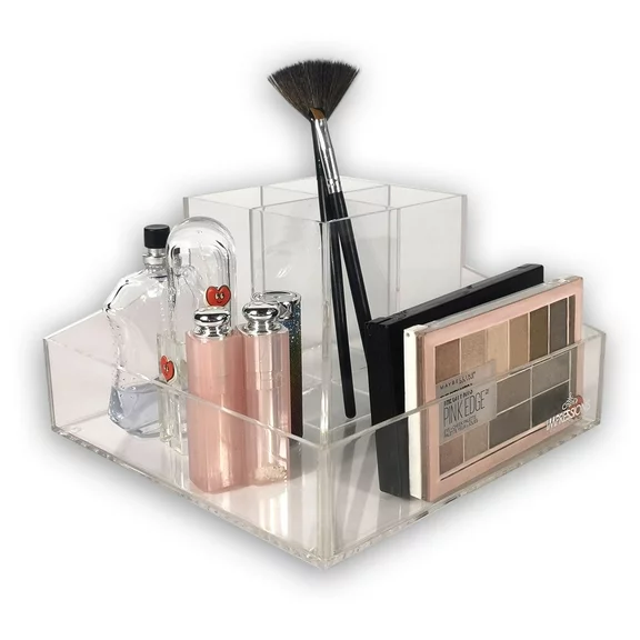 Impressions Vanity 6 Compartment Organizer, Transparent Acrylic Organizers for Brushes, Display Stand for Beauty Products