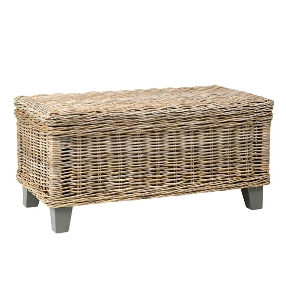 Hayward Woven Rattan Storage Coffee Table by East at Main- Handwoven Natural Brown Rattan Rectangular Accent Table with Storage (37x20x18)