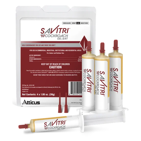 Savitri Cockroach Gel Bait (4 Tubes) by Atticus (Equivalent to The Leading Brand) - Ready to Use Roach Control for Indoor and Outdoors - Indoxacarb