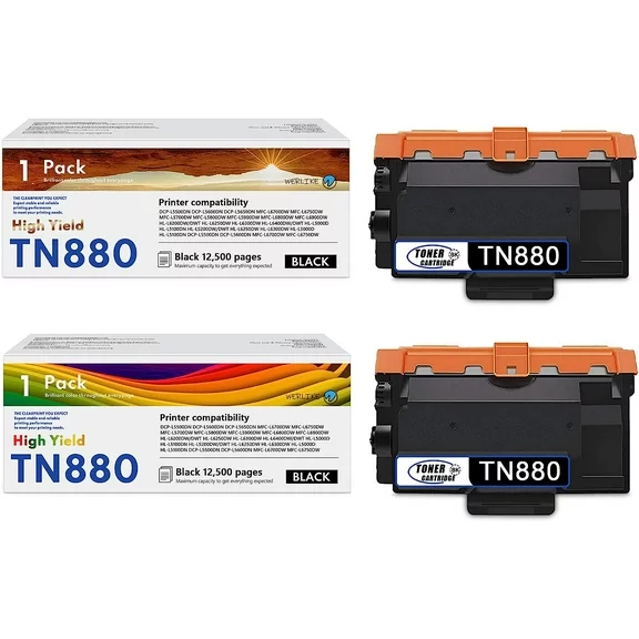 TN 880 Black Toner Cartridge High Yield Compatible TN880 TN 880 2-Pack Toner Replacement for Brother TN880 DCP-L5500DN DCP-L5600DN DCP-L5650DN MFC-L6700DW MFC-L6750DW MFC-L5700DW Printer