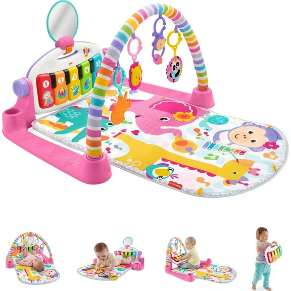Fisher-Price Deluxe Kick & Play Piano Gym Baby Playmat with Electronic Learning Toy, Pink