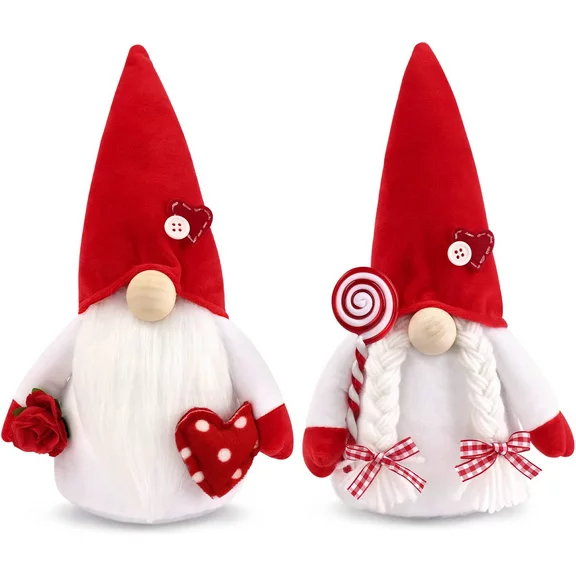 Ayieyill 2PCS Valentines Day Gnome Plush Decorations Swedish Tomte Gnomes, Romantic Valentines Day Decor Scandinavian Gnomes Decorations, 11.4 Inche