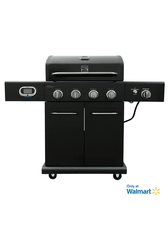Kenmore 4-Burner Smart Gas Grill with Side Searing Burner, Black with Chrome Accents