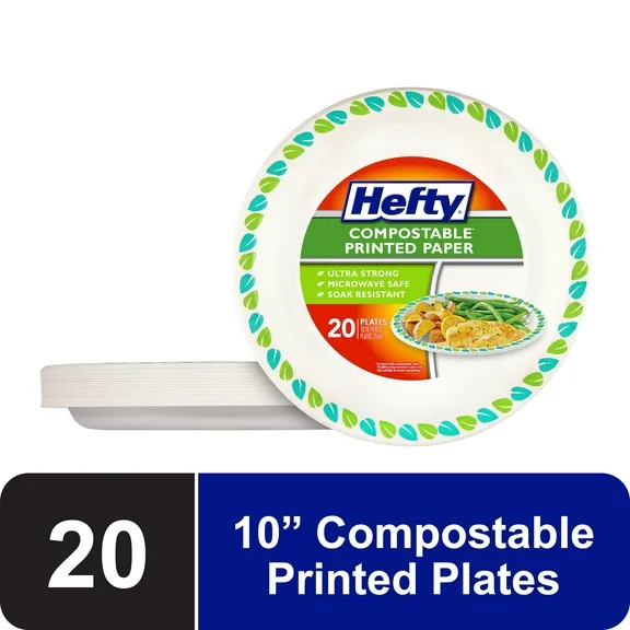 Hefty Compostable Printed Paper Plates, 10 inch, 20 Count