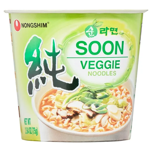 Nongshim Soon Veggie Savory Vegan Ramyun Ramen Noodle Soup Cup, 2.64oz X 6 Count