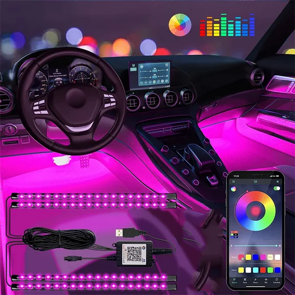 Pecham Interior Car Lights Car Accessories Car Led Lights APP Control with Remote Music Sync Color Change RGB Under Dash Car Lighting  12V 2A (RGB)