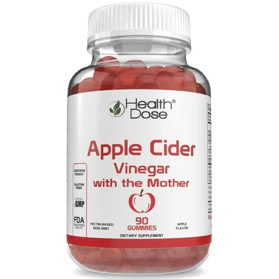 Apple Cider Vinegar Gummy with the Mother by Health Dose 90 Gummies. for Weight Loss Control, Detox, Cleanse, for Women & Men, With Ginger Dry Extract to Support Digestion - Gut, Vegan, Gluten-Free.