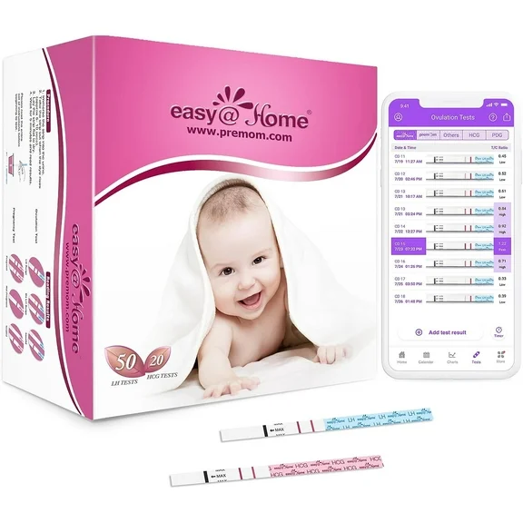 Easy@Home 50 Ovulation Test Strips and 20 Pregnancy Test Strips Combo Kit, (50 LH   20 HCG)