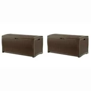 Suncast 73 Gallon Mocha Wicker Resin Outdoor Patio Storage Deck Box (2 Pack)