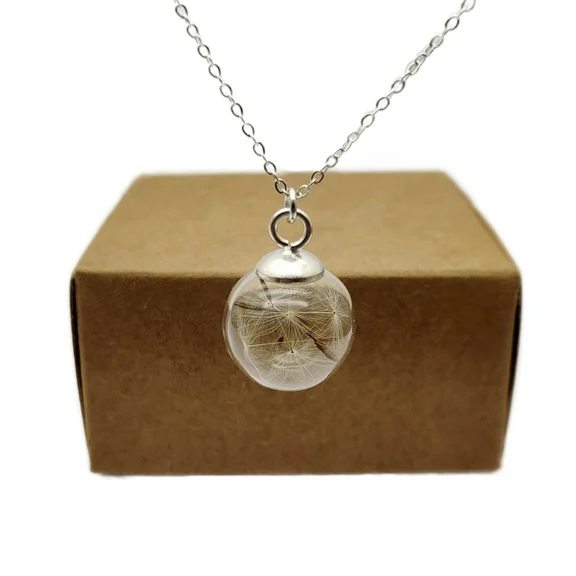 Cairui Design Dandelion Make a Wish Glass Ball Pendant 925 Sterling Silver Necklace for Women