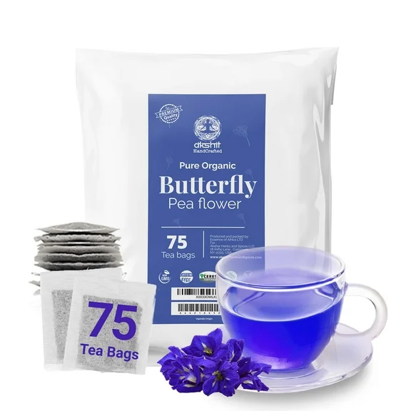Akshit 75 Organic Butterfly Pea Flower Tea Bags, Pure  Butterfly Pea Flower Tea, Blue Tea, Caffeine Free, Herbal Tea