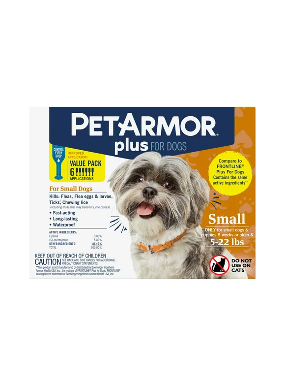 PETARMOR Plus for Small Dogs 5-22 lbs, Flea & Tick Prevention for Dogs, 6-Month Supply