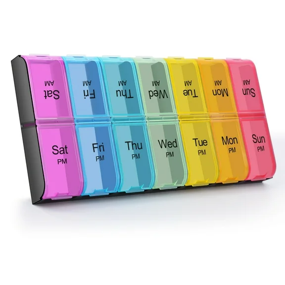 Greencycle Weekly 7 Day Pill Organizer 2 Times A Day Large Pill Cases Moisture-Proof Pill Box AM PM Medicine Organizer Design for Vitamins Fish Oil Compartments Supplements Great for Portable Travel
