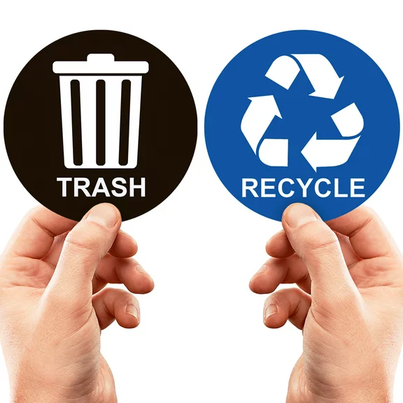 Assured Signs Recycle Sticker for Trash Can | 5 by 5" | 2 Pack | Blue & Black Vinyl - Ideal Recycling Stickers For Bin
