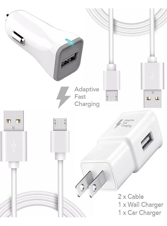Lenovo ZUK Z1 Charger Fast Micro USB 10 ft 2.0 Cable Kit by TruWire (1 Fast Car Charger+ 1Wall Charger+2 Micro USB Cables) True Digital Adaptive Fast Charging up to 50% faster!