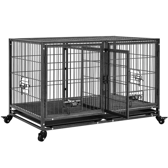 Topeakmart 42.5″ W Rolling Dog Crate with Removable Divider for Small Dogs, Black