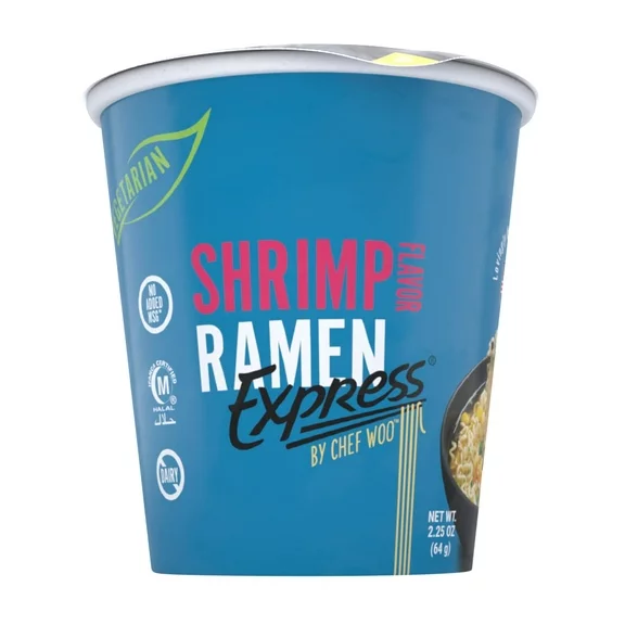 Ramen Express Shrimp Flavor Ramen Noodles, Vegan, Halal, Kosher, 2.25 oz Cup
