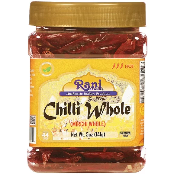 Rani Chilli Whole Stemless 5oz (141g) PET Jar ~ All Natural, Salt-Free | Vegan | No Colors | Gluten Friendly | NON-GMO | Kosher | Indian Origin