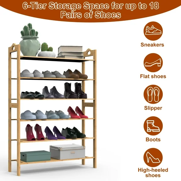 iMounTEK Free Standing Shoe Rack, 6-Tier Shoe Shelf Storage Organizer for Unit Entryway Hallway and Closet