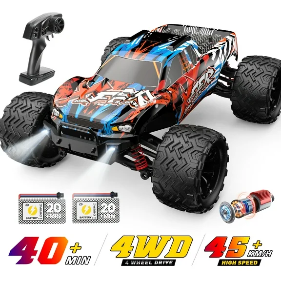 JoyStone RC Cars High Speed Remote Control Truck, 1:16 Scale 45 KM/H RC Vehicle with LED Lights, 4WD All Terrain Offroad Truck with 2 Batteries, Gifts for Kids Adults