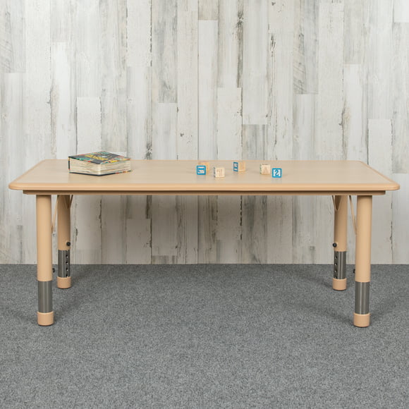 Flash Furniture 23.625" W x 47.25" L Rectangular Natural Plastic Height Adjustable Activity Table