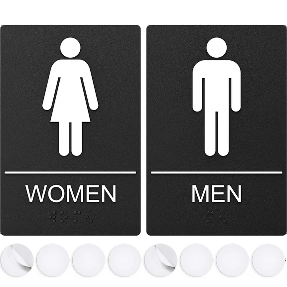 ASSURED SIGNS Restroom Sign for Wall | Bathroom Signs | 9 by 6" | Black Acrylic | ADA Compliant with Braille | Includes Adhesives | Ideal for Office or Home