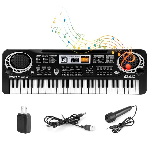 61 Keys Digital Music Keyboard, iMountek Electric Piano Musical Instrument Kids Learning Keyboard with Microphone for Beginners Kids Girls Boys Adults, Black
