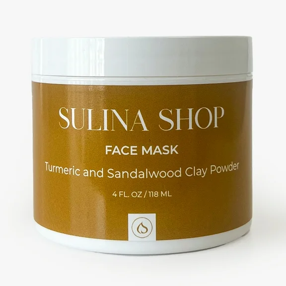 Clay Powder Face Mask with Turmeric and Sandalwood - Removes Excess Oils, Exfoliates, Unclogs Pores - 4oz