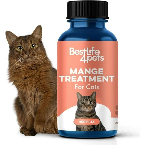 BestLife4Pets Demodectic Mange and Scabies Relief for Cats Natural Anti-Itch Supplement for Mites, Restores Healthy Skin and Coat Easy-to-Use Pills