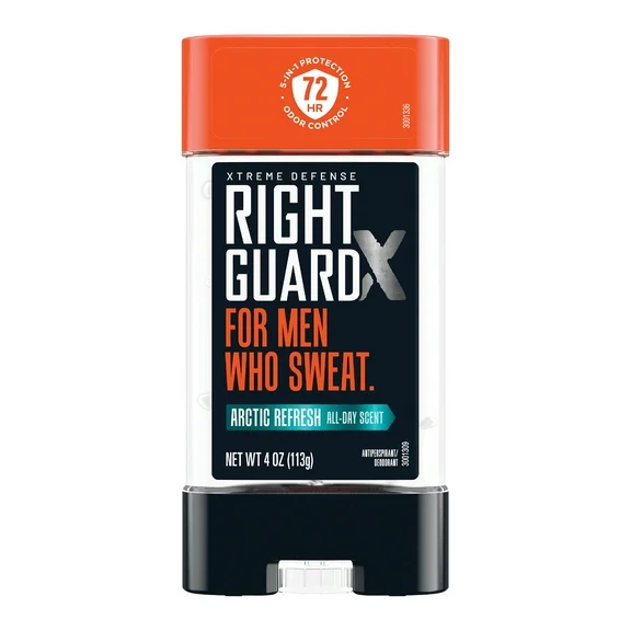 Right Guard Xtreme Defense Antiperspirant & Deodorant Gel, 5-in-1 Protection For Men, Blocks Sweat 2X Longer, 72-Hour Odor Control, Arctic Refresh Scent, 4 oz.