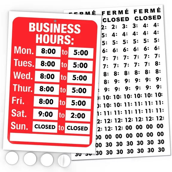 Assured Signs Store Hours Open Sign | 7.7 by 11.7" Business Hours Sign | Red & White Plastic