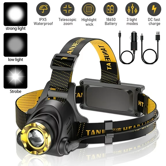 Rechargeable Headlamps, 990000 Lumen LED Flashlight Headlamp, Waterproof Head Lights for Forehead, 3 Modes, Head Light for Camping Hiking Fishing