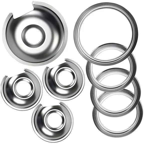 Beaquicy Chrome Range Bunner Drip Pans WB32X10012 WB32X10013 and Rings for GE Electric Stove