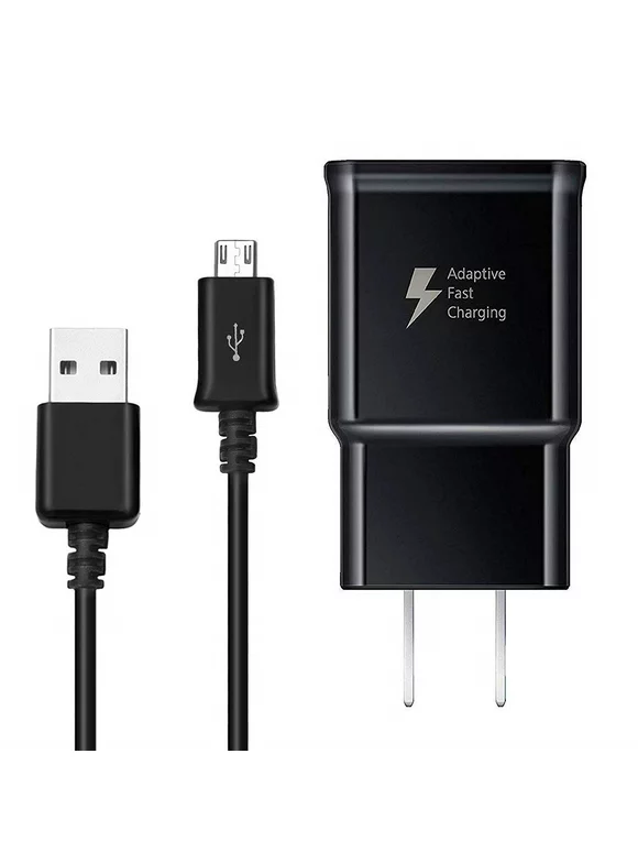 Samsung Galaxy S6 Adaptive Fast Charger Micro USB 2.0 Charging Kit [1 Wall Charger + 5 FT Micro USB Cable] Dual voltages for up to 60% Faster Charging! Black