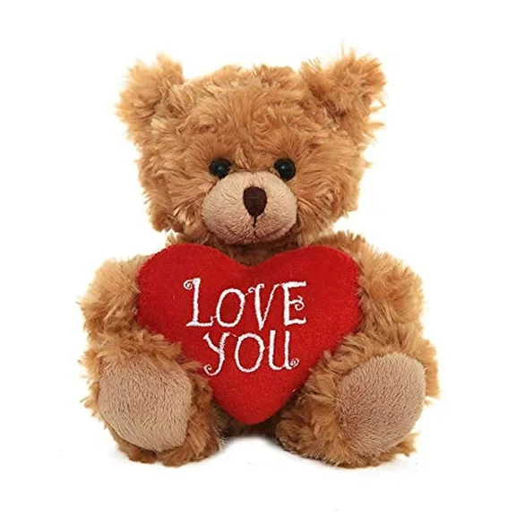 made by aliens Plush Stuffed Animal Mocha Heart Bear – Love You Bears- Toy for Kids & Adults Valentine's Day - Embroidered Heart Pillow (9 inch, Love You)