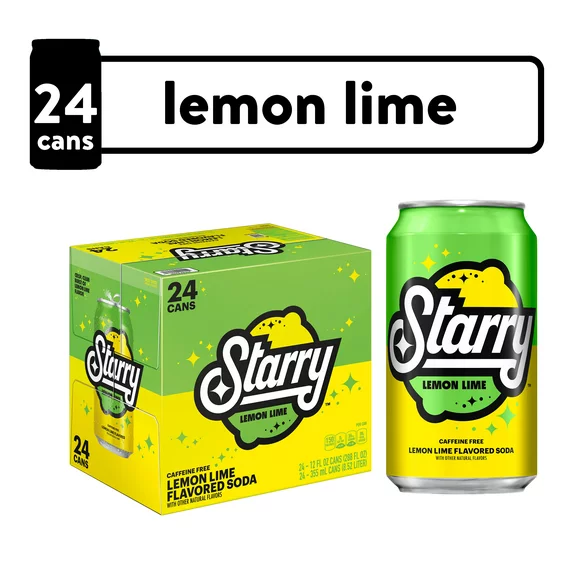 Starry Lemon Lime Soda Pop, 12 fl oz, 24 Pack Cans