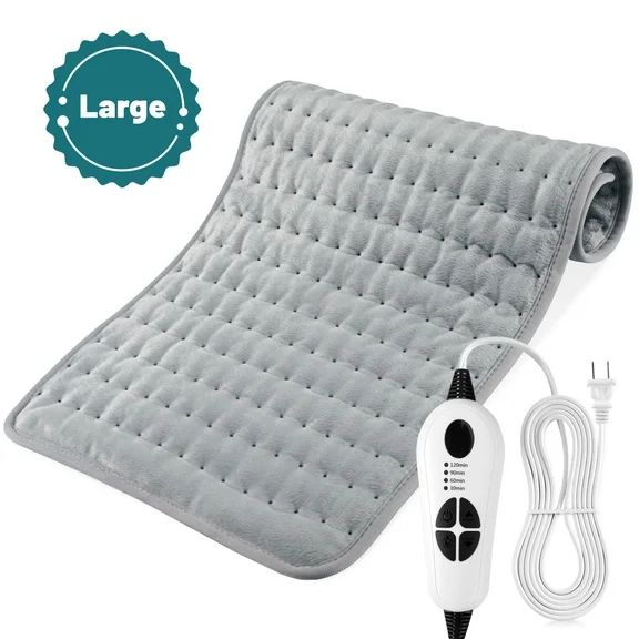TCVOR Deluxe Flannel Heating Pad for Back Pain and Cramps Relief, 12" x 24" Electric Heating Pad with 6 Heat Settings, 4 Timer Auto Safety Shut Off, Machine Washable, Dry and Moist Heat Option