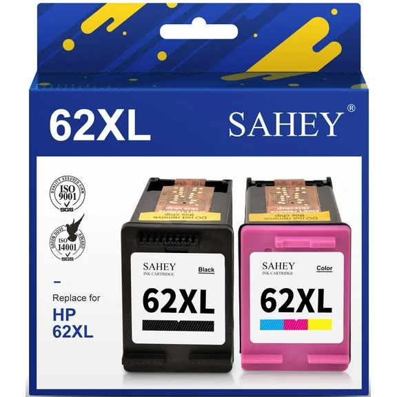 62XL Ink for HP 62 XL Ink Cartridge for HP Envy 5530 Ink Cartridges and Envy 5540 5640 5660 7640 7645 Officejet 5740 8040 Series Printer ( 2-Pack，Tri-Color ，Black）