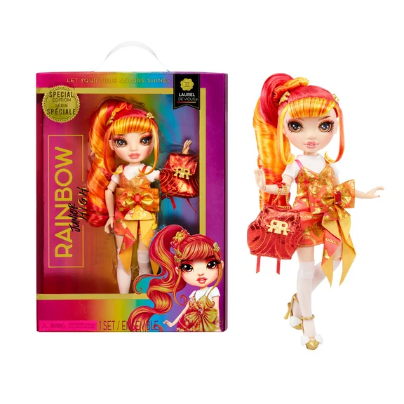 Rainbow Junior High Special Edition Laurel De’Vious - 9" Red, Orange Posable Fashion Doll, Accessories, Soft Backpack. Kids Toy Gift Ages 4-12