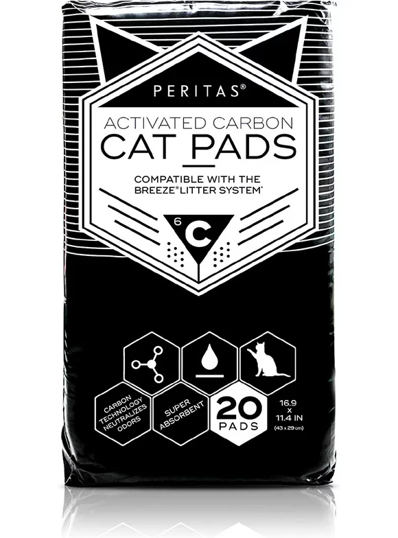 20ct Paw Inspired Activated Carbon Cat Pads | Generic Refills for Tidy Cats Breeze Cat Litter Box Pads System | Cat Pee Pads 16.9'' x 11.4''