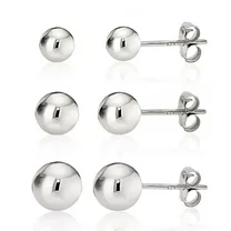 925 Sterling Silver High Polish Smooth Round Ball Stud Earring 3-Size Set - 4mm, 5mm, 6mm