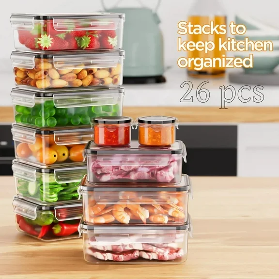ALSO GO Food Storage Containers with Lids, 26 Piece Leak Proof Clear Plastic Food Container for Food, BPA-Free, Food Meal Storage Set, Meal Prep Container Stackable Containers, PP+Silicone