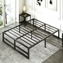 Amolife Full Size Metal Platform Bed Frame with Solid Metal Slat Support, Black