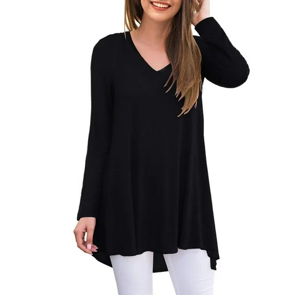 Anygrew Women's Long Sleeve V Neck Shirts Casual Tunic Tops Blouse