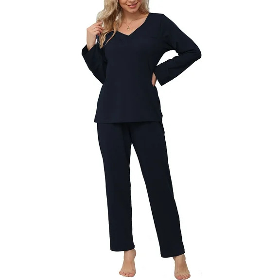 Anygrew Women's Pajamas Set Long Sleeve Shirts and Long Pants 2 Piece Pjs Sleepwear with Pockets
