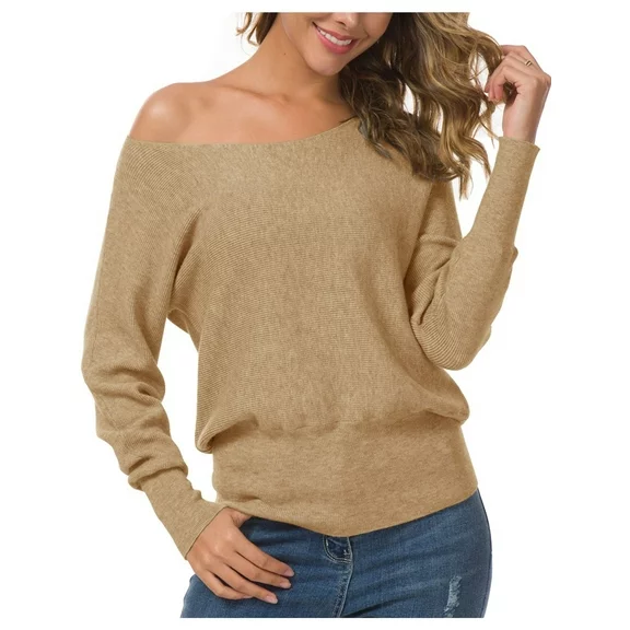 Anygrew Womens Pullover Sweater Off Shoulder Sweater Knit Jumper