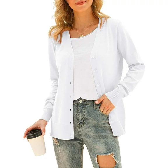 Anyjoin Women's Long Sleeve Button Down Sweater Classic V-Neck Knit Cardigan