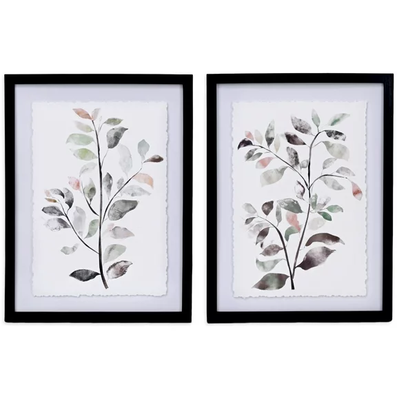 ArtbyHannah 2 Pack 12x16 Botanical Framed Wall Art Set with Ruscus Plant Leaf Floating Prints for Wall Decorations